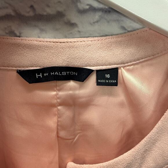 H by Halston Pink Faux Suede Zip Jacket Size 16 Belt Long Knit Sleeves - Picture 7 of 10